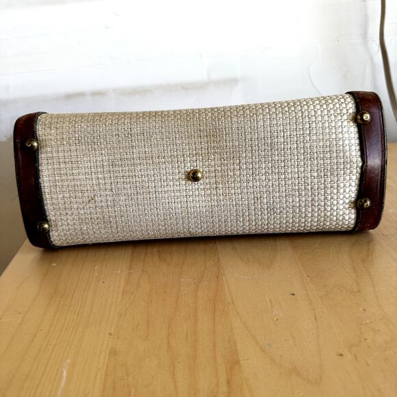 Vintage John Romain The Vouge Handbag 70s Sturdy Leather Tweed Brown Cream - Picture 7 of 7